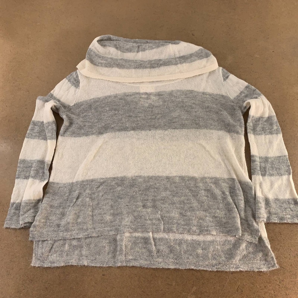 Free People Womens Pullover Sweater Gray Striped Long Sleeve Cowl Neck L New